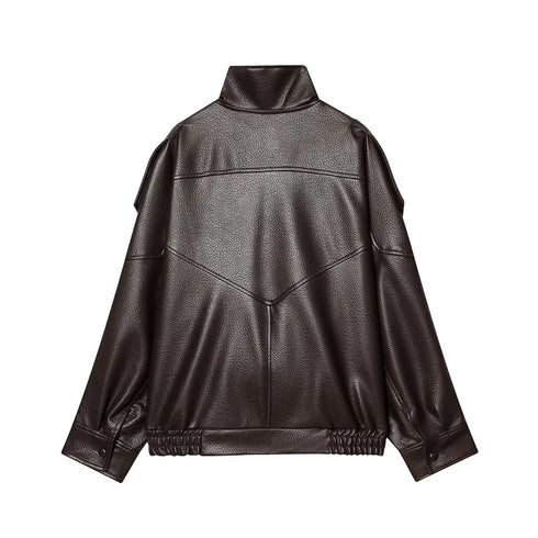 MUJER Black Faux Leather Bomber Jacket for Women