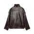 MUJER Black Faux Leather Bomber Jacket for Women