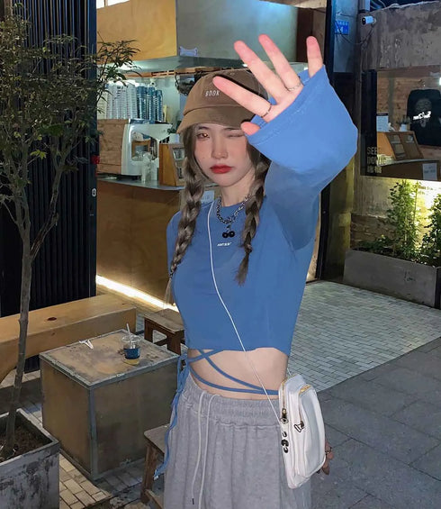 Long Sleeve Crop Top for Women in Black, White, and Blue