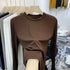 Slim Fit O-Neck Long Sleeve Top for Women