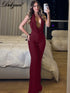 Dulzura Backless Lace-Up Flared Jumpsuit in Wine Red