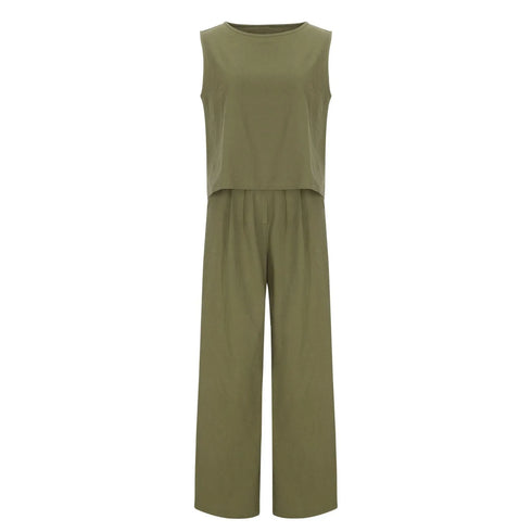 Women's Cotton Linen Sleeveless Top and Wide Leg Pants Set