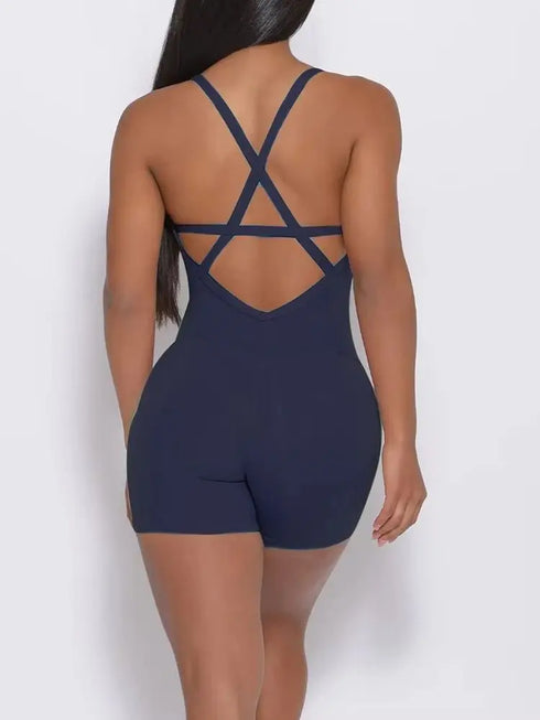 Women Jumpsuit Fitness Crisscross Backless Bodysuits Gym Active Sport One Piece Summer Casual Wear Sexy