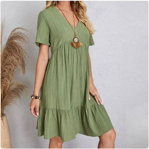 Women’s Summer Peplum V-Neck Ruffle Dress