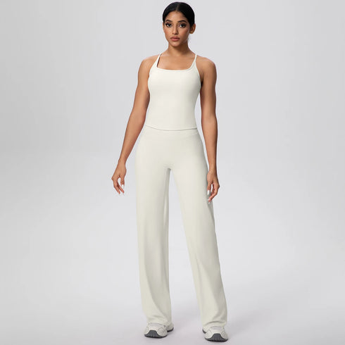 Backless Yoga Set with Wide Leg Pants