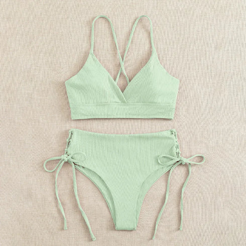 Cikini V-Neck Lace-Up Bikini Set for Women