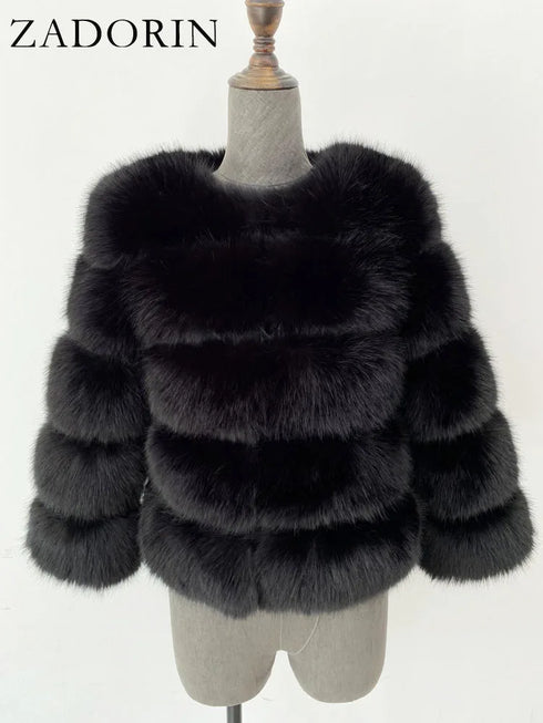 Elegant Faux Fur Coat in Black and White for Women