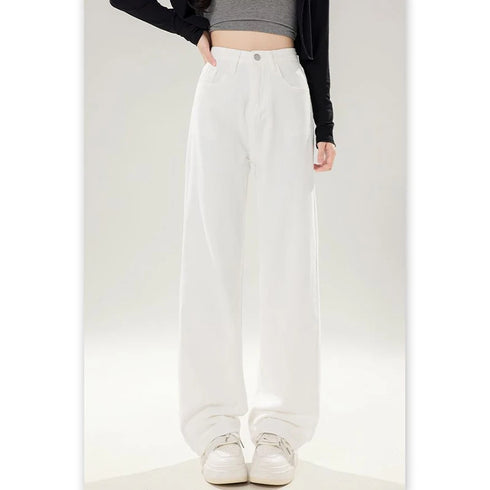 High Waist Loose Fit Denim Trousers for Women