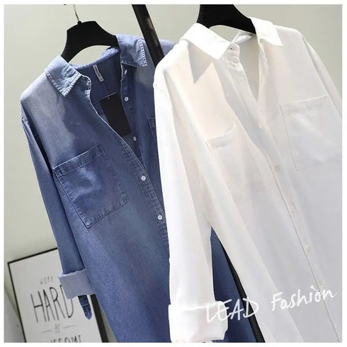 Casual Long Sleeve Blouse with Double Pockets