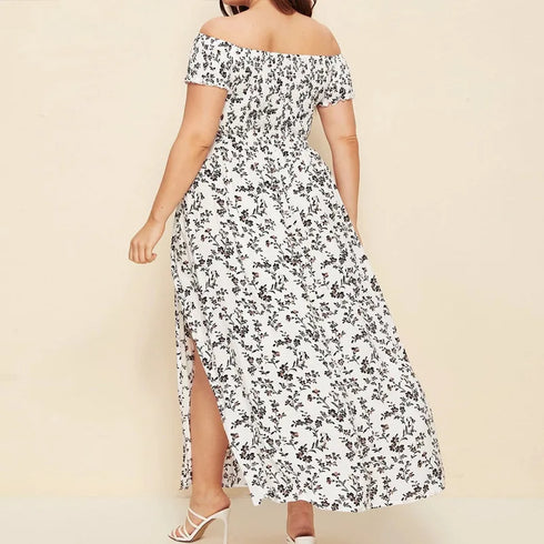 Boho Floral Print Off Shoulder A-Line Dress