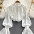 SINGREINY Satin Loose Ruffle Sleeve Blouse