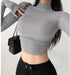Womens Long Sleeve Turtleneck Ribbed Crop Top Sexy Casual