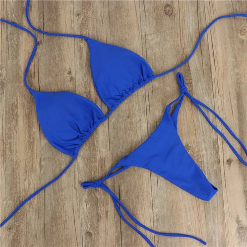 Adjustable Lace-Up Triangle Bikini in Multiple Colours