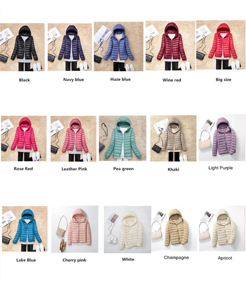 Women’s Lightweight Hooded Puffer Jacket in 15 Colours
