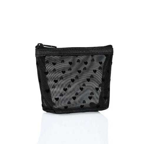 Heart Shaped Nylon Mesh Cosmetic Bag