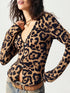 Women's Long Sleeve Cardigan Leopard Print Deep V Button Front Ribbed Lace Trim Spring Summer Retro Trendy Daily Dating Casual