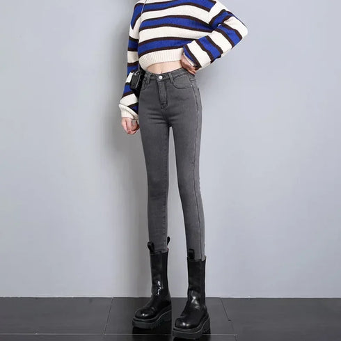 High Waist Thermal Denim Jeans for Women