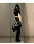 Plus Size Y2K Wide Leg Pants with Bow Tie Detail