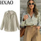 HXAO 2025 Shirts Blouses New Long Striped Shirt Women Long Sleeve Casual Shirts Large Tops Summer Plain Button Up Shirts 088