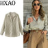 HXAO 2025 Shirts Blouses New Long Striped Shirt Women Long Sleeve Casual Shirts Large Tops Summer Plain Button Up Shirts 088