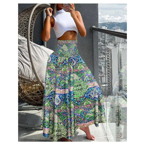 Floral Print Bohemian High Waist Skirt for Women
