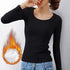 O Neck V Neck Long Sleeve Shirt Women Winter Bottoming Crop Tops Black Casual Slim Basic Velvet Heating Fiber Thermal T-Shirts