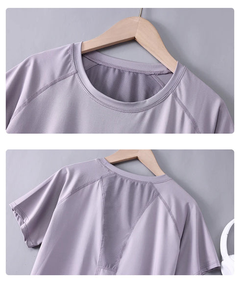 DRUR Women Sports T-shirt Short Sleeve Quick Dry Loose Compression Shirt Female Summer Fitness Sweatshirt Running Gym Tops New