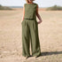 Women's Cotton Linen Sleeveless Top and Wide Leg Pants Set