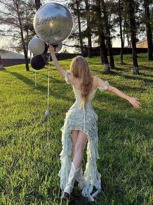 Weird Puss Y2K 3D Flowers 2-Piece Dress Set