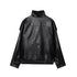 MUJER Black Faux Leather Bomber Jacket for Women