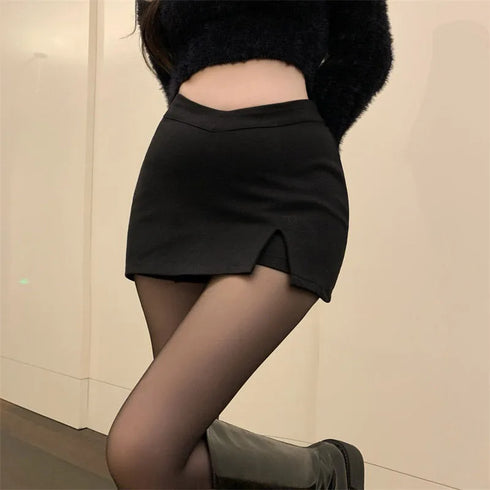 Black High Waist Split Mini Skirt for Women