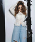 White Lace Hollow Out Blouse for Women
