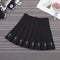 High Waist Pleated Skirt with Cross Embroidery