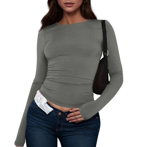 Womens Long Sleeve Bodycon Crop Top - Solid Colours