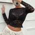 Floral Embroidery Sheer Long Sleeve Crop Top
