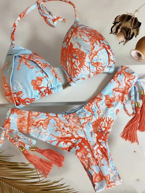 Floral Print Push Up Bikini Set for Women
