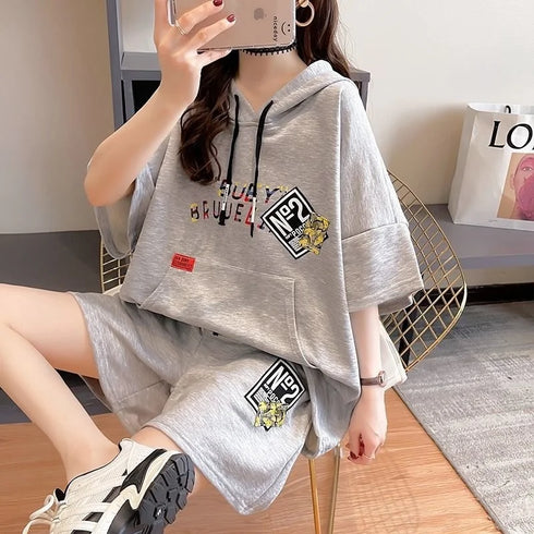 Women's Casual Hooded Cotton Two Piece Set