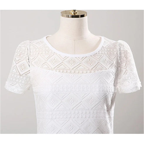 New Women Clothing Chiffon Blouse Lace Crochet Female Korean Shirts Ladies Blusas Tops Shirt White Blouses Slim Fit Tops 2024