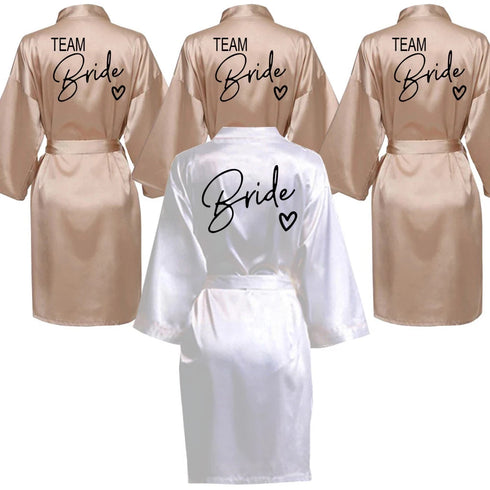 Team Bride Satin Robe with Black Letters