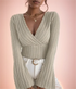 Women's Long-sleeved V-neck Striped Slim Fit Top