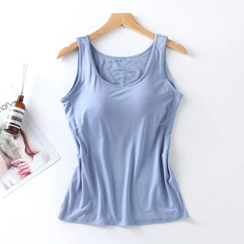 Women's Vest Tops with Built In Bra Padded Slim Fit Casual
