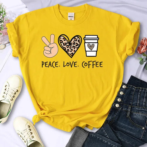 Peace Love Coffee Graphic T-Shirt for Women