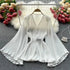 Purple Solid Casual Pullover V-Neck Loose Flare Sleeve Folds No Belt Women's Blouse Shirt Female Clothing Tops 2024 Fashion
