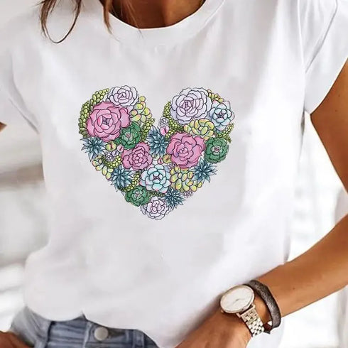 Love Heart Print Women's Casual T-Shirt