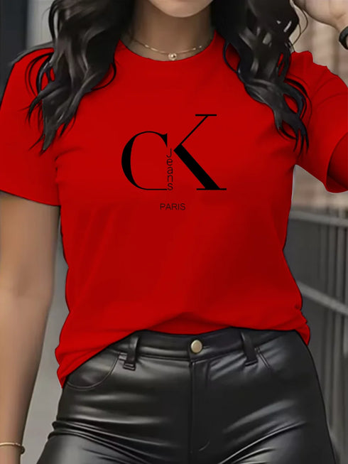 Y2K Cartoon Letter Print Crew Neck T-Shirt for Women