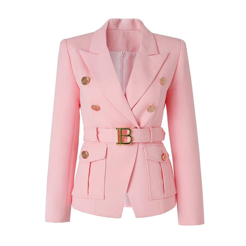 Classic Double Breasted Women's Blazer with Belt