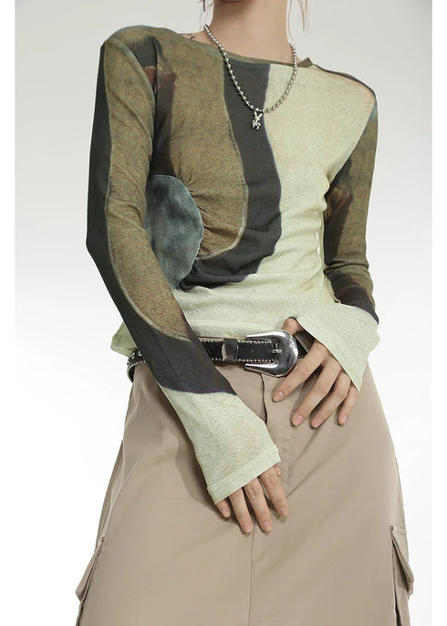 Karrcat Cyber Y2k Tops Japanese Harajuku Patchwork T-shirt Grunge Gradient Print Crop Tops Korean Fashion Chic Streetwear 00s