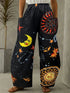 Abstract Star and Moon Print Wide-Leg Pants