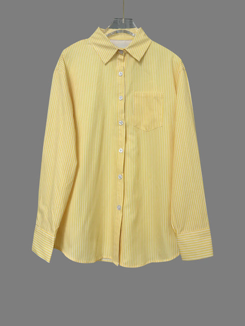 Women's Casual Yellow Long Sleeve V-Neck Blouse
