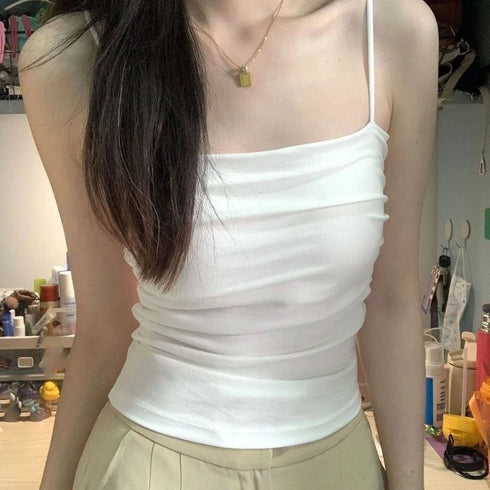 Summer Camisoles Tank Tops Women With Built In Bra Sleeveless Casual Cropped Solid Color Tees